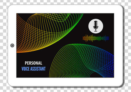 Personal assistant and voice recognition concept. Tablet computer isolated on transparent background.  Vector illustration.のイラスト素材