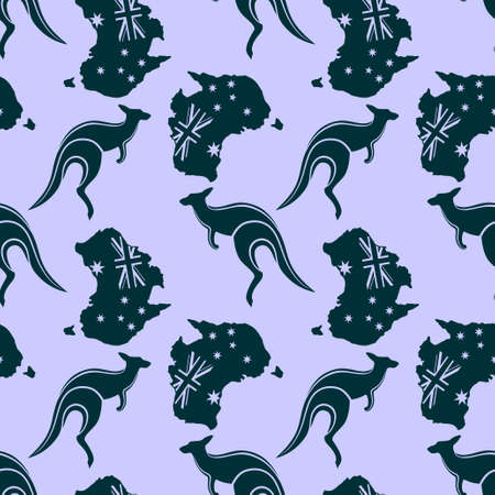 Seamless pattern of Australia and kangaroo. 26 January - national Australian holiday and a vacation. Vector illustration.のイラスト素材