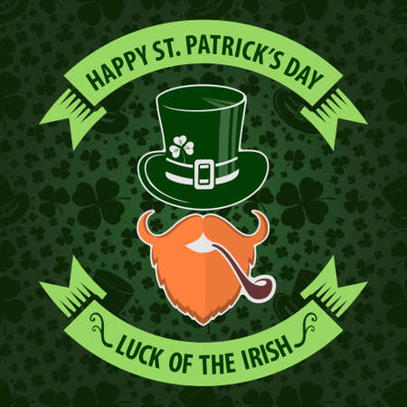 St. Patrick's Day Holiday poster, banner, label, badge, emblem or greeting card design with Irish leprechaun. Vector illustration.のイラスト素材