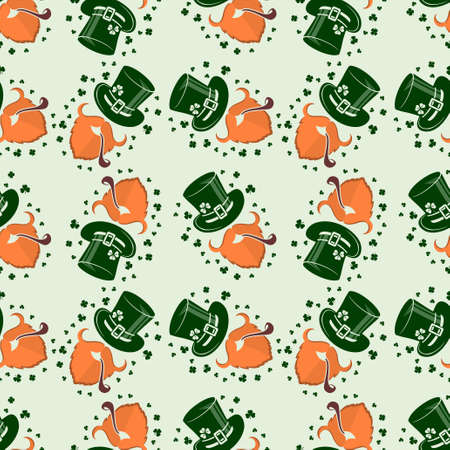 St. Patrick's Day seamless pattern with leprechaun, hat and clover. Vector illustration.のイラスト素材