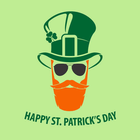 St. Patrick's Day Holiday poster, banner, label, badge, emblem or greeting card design with hipster leprechaun. Vector illustration.のイラスト素材