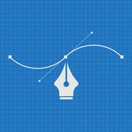 Blueprint of Pen tool cursor and curve control points. Vector illustration.のイラスト素材
