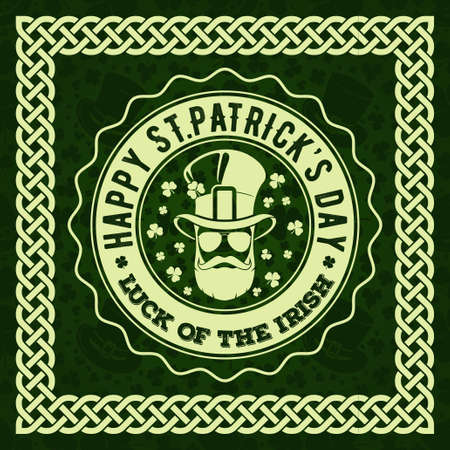St. Patrick's Day Holiday poster, banner, label, badge, emblem or greeting card design with hipster leprechaun. Vector illustration.のイラスト素材