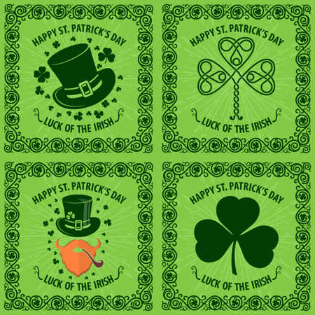 Set of St. Patrick's Day posters, banners, labels, badges, emblems or greeting cards. Vector illustration.のイラスト素材