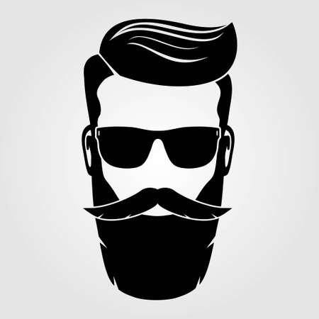 Bearded men, hipster face. Fashion silhouette, emblem, icon, label. Vector illustration.のイラスト素材