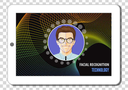 Facial recognition system concept. Biometric verification. Vector illustration.のイラスト素材