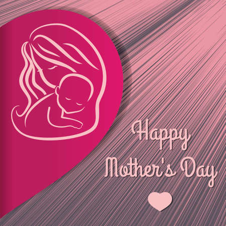 Mother's day greeting card with symbol of mom and baby. Vector illustration.のイラスト素材