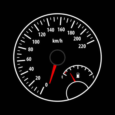 Speedometer and Fuel gauge isolated on black background. Vector illustration.のイラスト素材