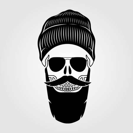 Hipster skull with mustache and bread. Vector illustration.のイラスト素材