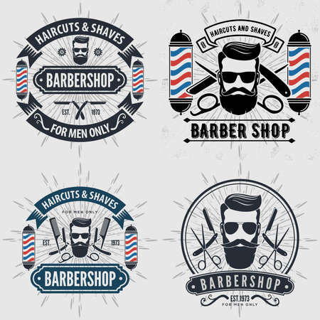 Set of vintage Barber Shop labels, emblems or badges. Vector illustrationのイラスト素材