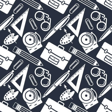 Back to school seamless pattern. Science, education objects and office supplies. Vector illustrationのイラスト素材
