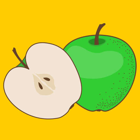 Green Apple with slice isolated. Flat style vector illustration.のイラスト素材