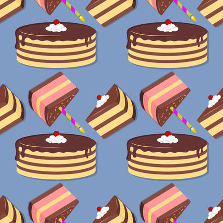 Cake seamless pattern. Flat style vector illustrationのイラスト素材