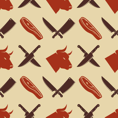 Butcher shop repeat seamless pattern. Retro styleのイラスト素材