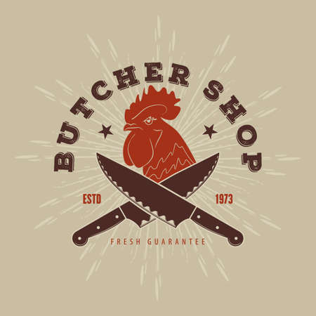 Butcher shop logo design with rooster. Vectorのイラスト素材
