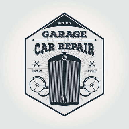 Car repair service, vintage design conceptのイラスト素材
