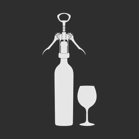 Wine bottle and Corkscrew isolated on darkのイラスト素材