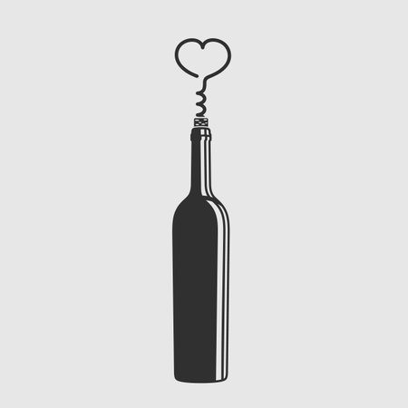 Wine bottle and Corkscrew isolated on whiteのイラスト素材