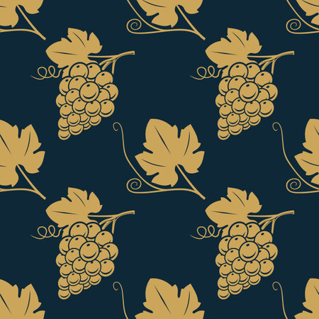 Grape and Grape leaf seamless pattern. Vectorのイラスト素材
