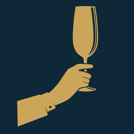 Hand holding glass of wine. Vector illustrationのイラスト素材