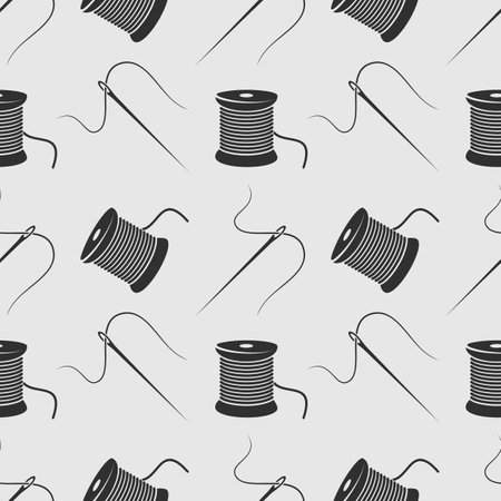 Thread spool and needle seamless patternのイラスト素材