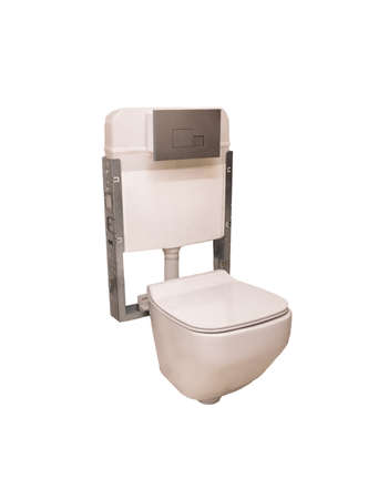 New clean white ceramic toilet bowl with white backgroundの写真素材