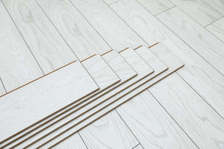 White wood laminates on the floorの写真素材