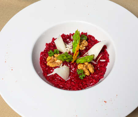 Tasty vegetable beetroot salad with herbs, close upの写真素材