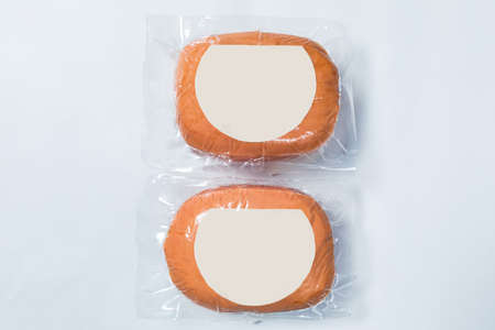 Sausage, salami product, ready for sale on the white background