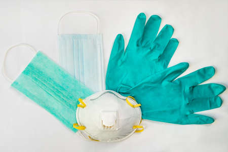 Surgical, 3M medical protective masks, gloves on the table