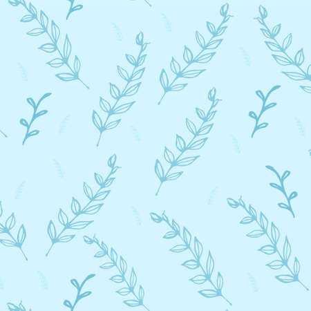 Blue pastel leaf texture horizontal border seamless pattern backgroundのイラスト素材