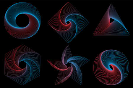 Abstract gradient line shapes with black backgroundのイラスト素材