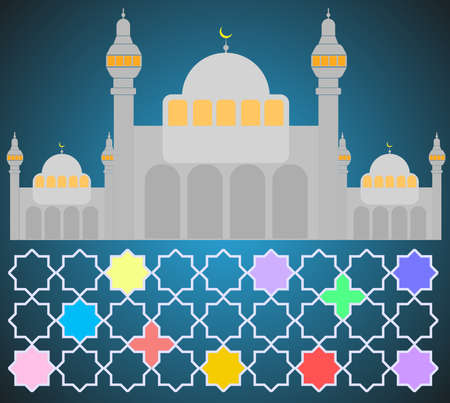 Colorful Mosque vector with Arabic patterns, great for Ramadan style posterのイラスト素材