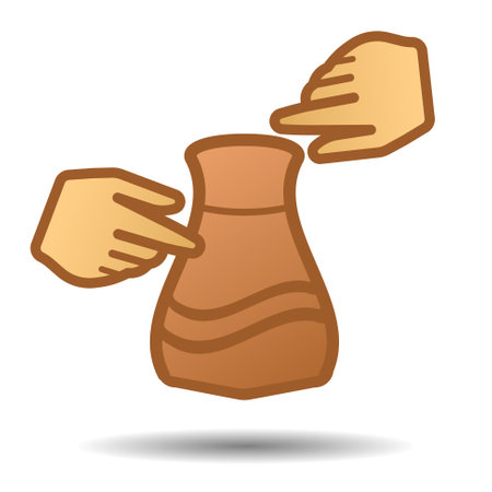 Man making pottery on wheel vector, artist during handicraft illustrationのイラスト素材