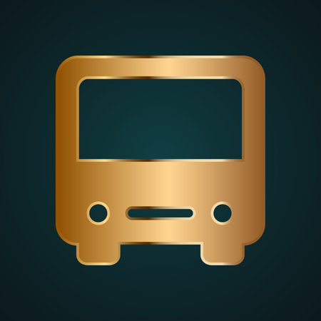 Bus front icon vector logo. Gradient gold metal with dark backgroundのイラスト素材
