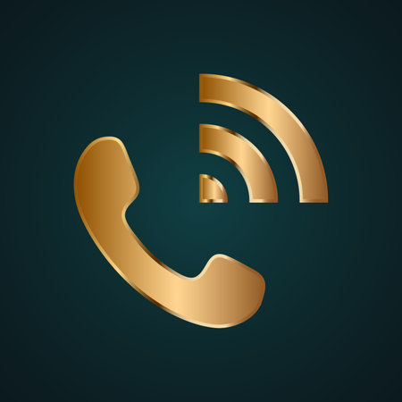 Call speaker icon vector logo. Gradient gold metal with dark backgroundのイラスト素材