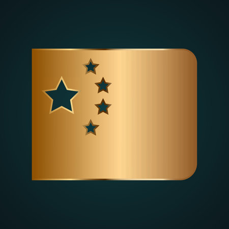 Chine flag icon vector logo. Gradient gold metal with dark backgroundのイラスト素材