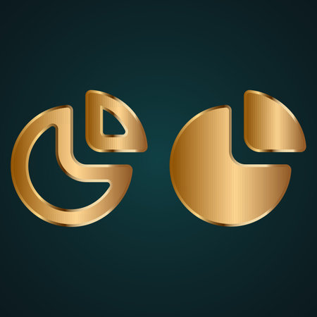 Filled and empty round chart icon vector. Gradient gold metal with dark backgroundのイラスト素材
