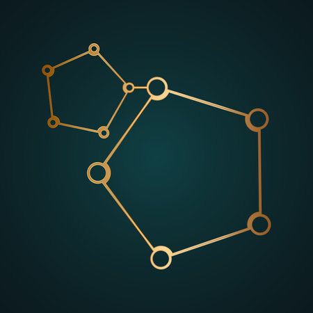 Abstract molecules and global social media communication vector. Gradient gold metal with dark backgroundのイラスト素材
