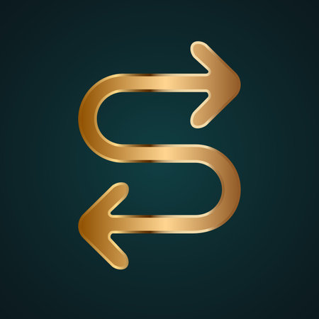 Two way & exchange Arrow vector icon. Gradient gold metal with dark backgroundのイラスト素材