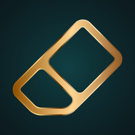 Eraser tool vector icon. Gradient gold metal with dark backgroundのイラスト素材