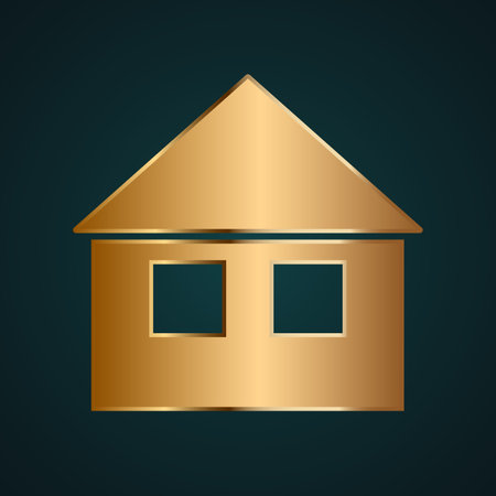 Home sign vector. Gold metal with dark backgroundのイラスト素材