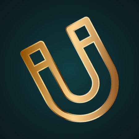 Magnet icon vector logo. Gold metal with dark backgroundのイラスト素材