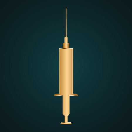 Hypodermic needle icon vector logo. Gold metal with dark backgroundのイラスト素材