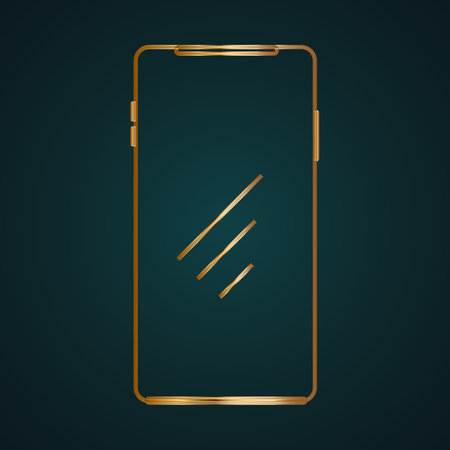 Modern touchscreen smartphone icon vector logo. Gold metal with dark backgroundのイラスト素材