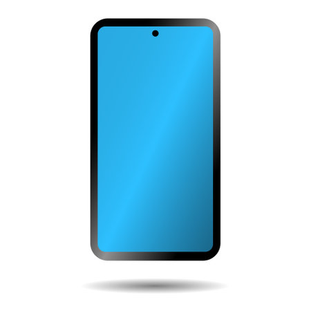 Touchscreen smartphone with blank blue display and punch hole camera camera vector iconのイラスト素材