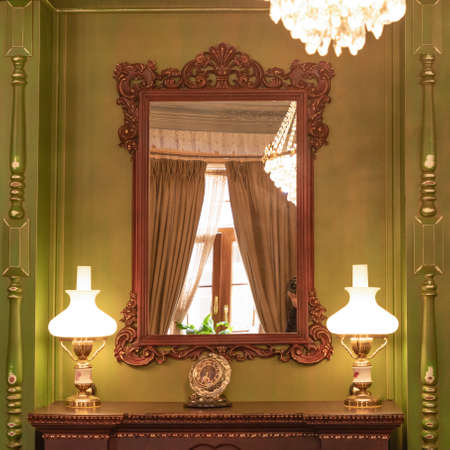 Luxury mirror in the restaurant banquet interiorのeditorial素材