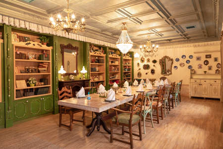 Luxury restaurant banquet hall event room interiorのeditorial素材
