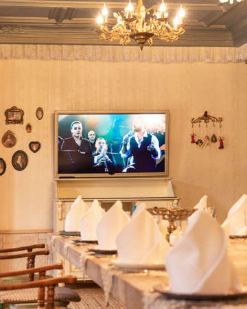 Luxury restaurant banquet hall event room interiorのeditorial素材