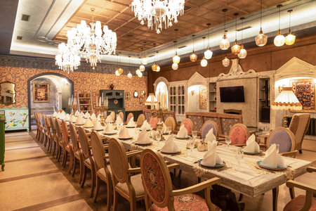 Luxury restaurant banquet hall event room interiorのeditorial素材